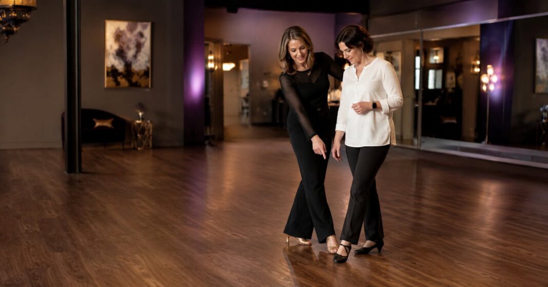 Adult beginner developing rhythm, balance and memory during a ballroom dance lesson